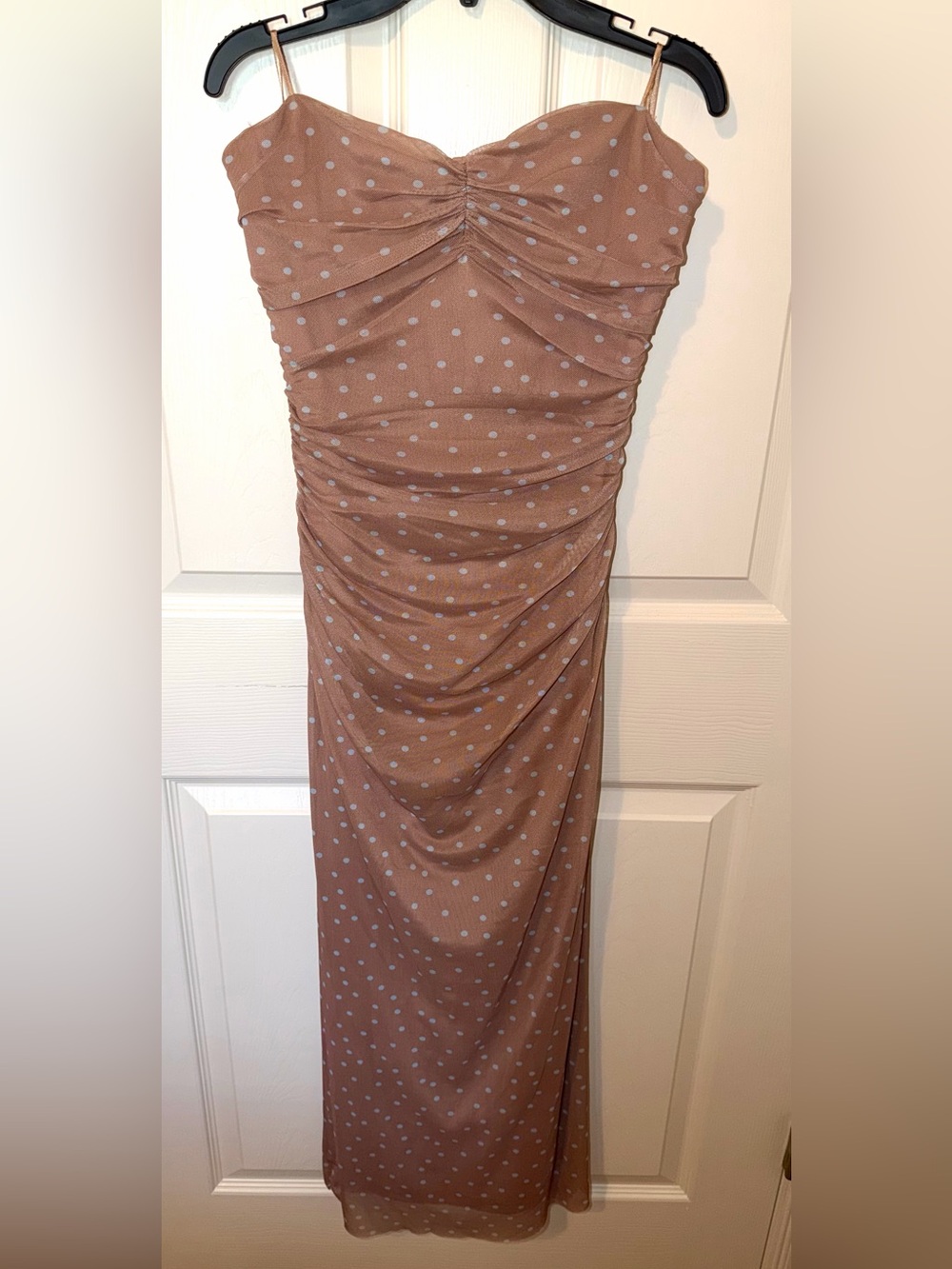 Zara Brown Polka Dot Ruched Maxi Dress